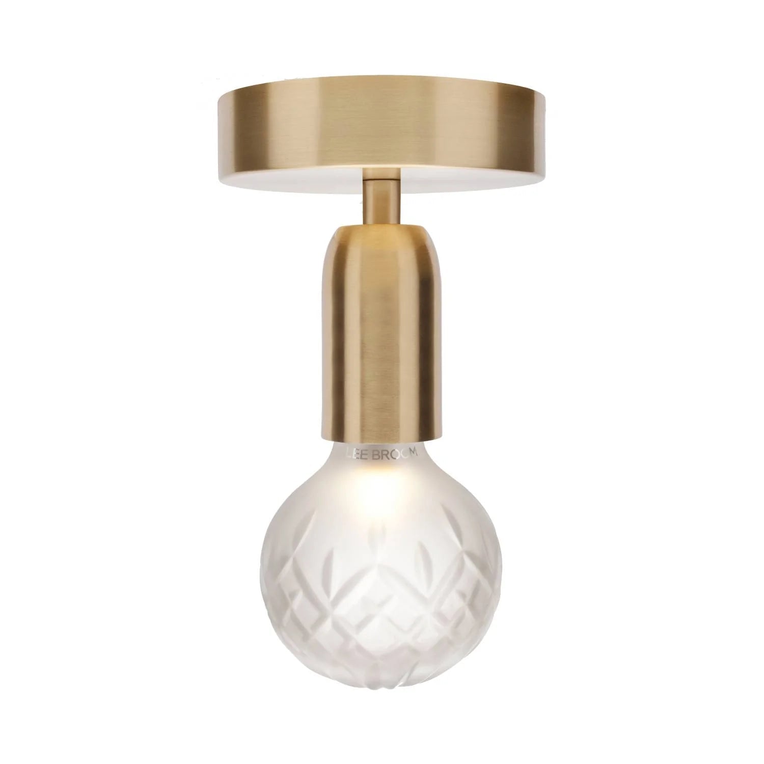Plafondlamp CRYSTAL BULB van mat kristalglas met een messing afwerking