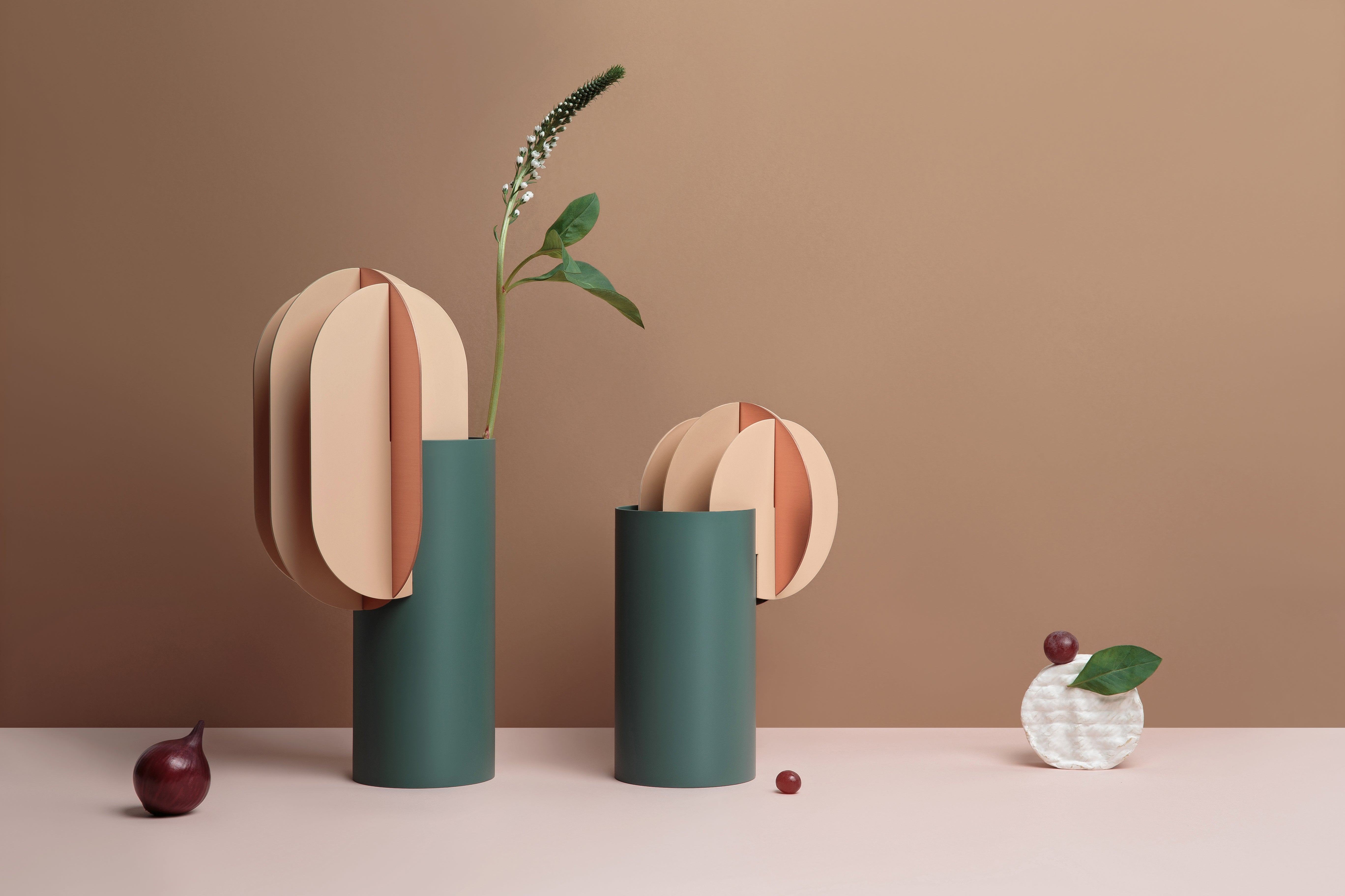 DELAUNAY vase in green with powder pink and copper