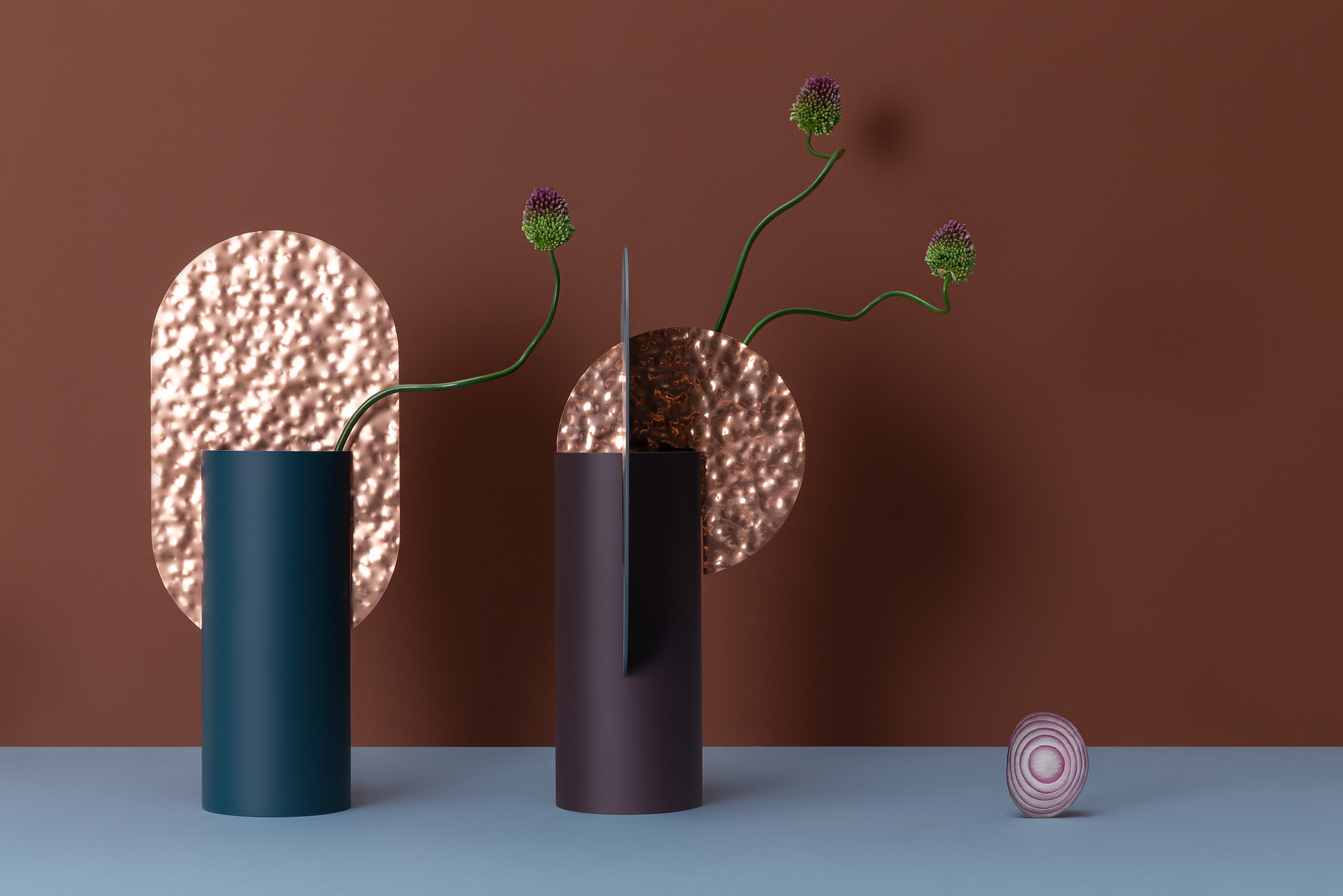 YERMILOV Vase - NUMBERED EDITION burgundy with blue and copper