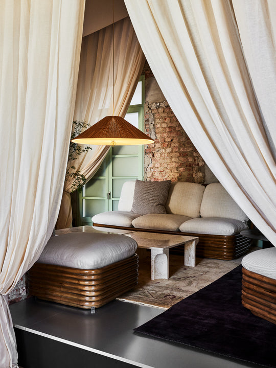 Puf BOHEMIAN 72 gepolstert mit Rattanbasis