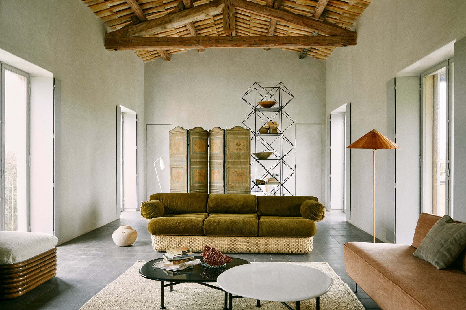 BASKET 3-Sitzer-Sofa weiß mit Rattan