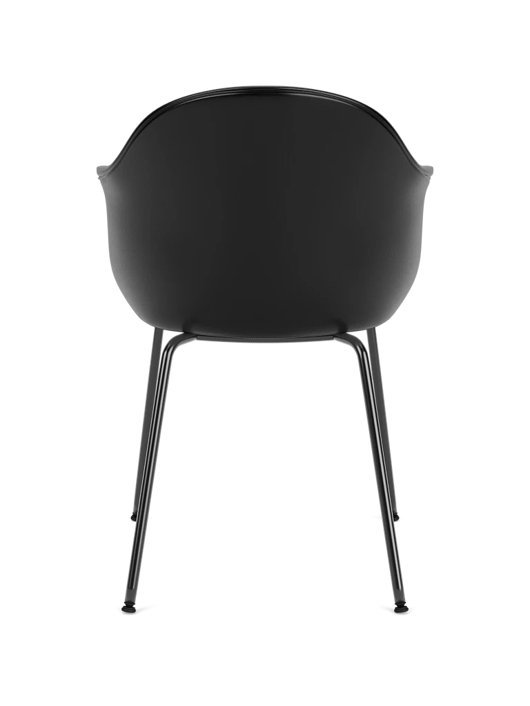 Stoel met armleuningen HARBOUR zwart leer met zwarte stalen basis