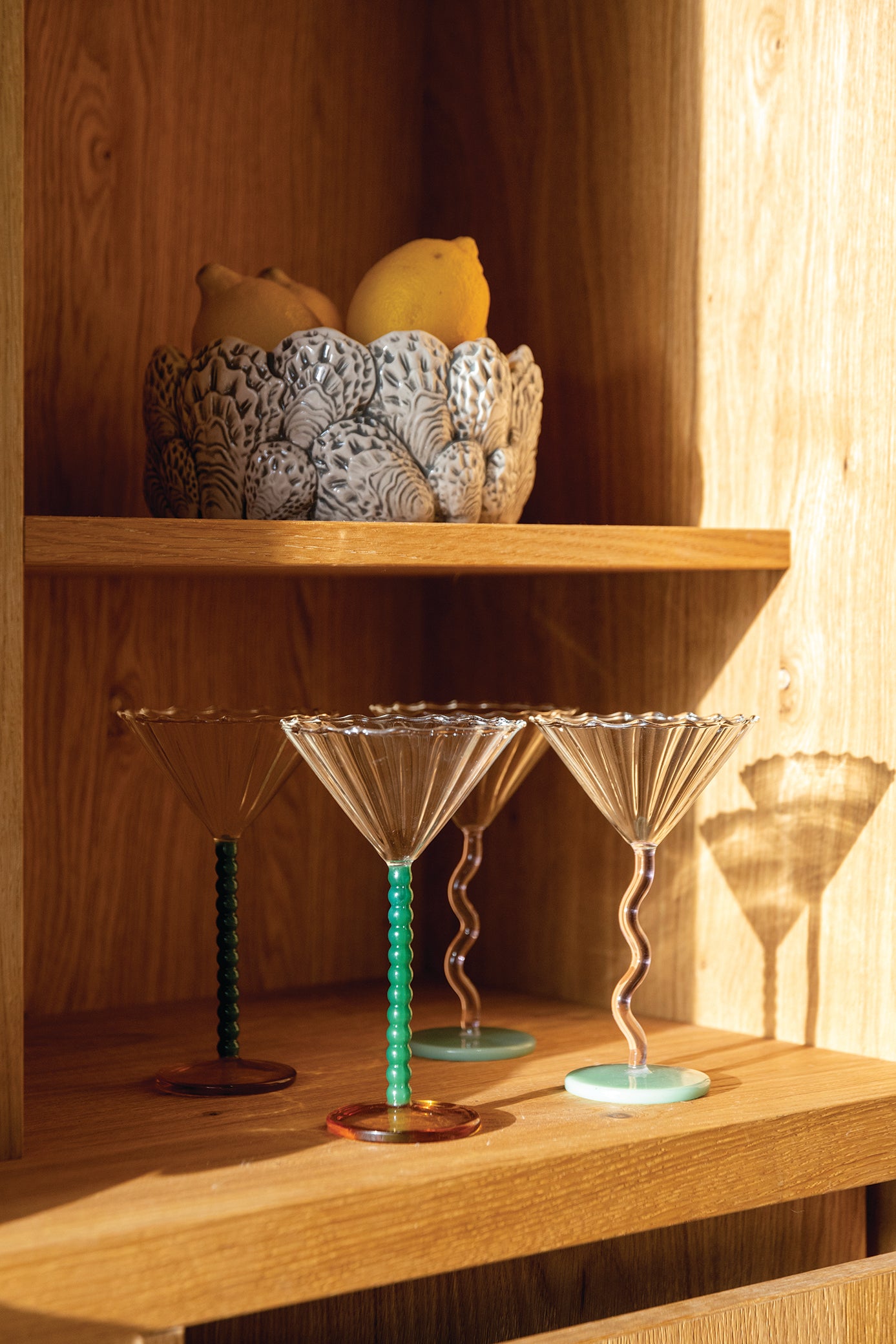 Set van glazen glazen CURVE roze met groen