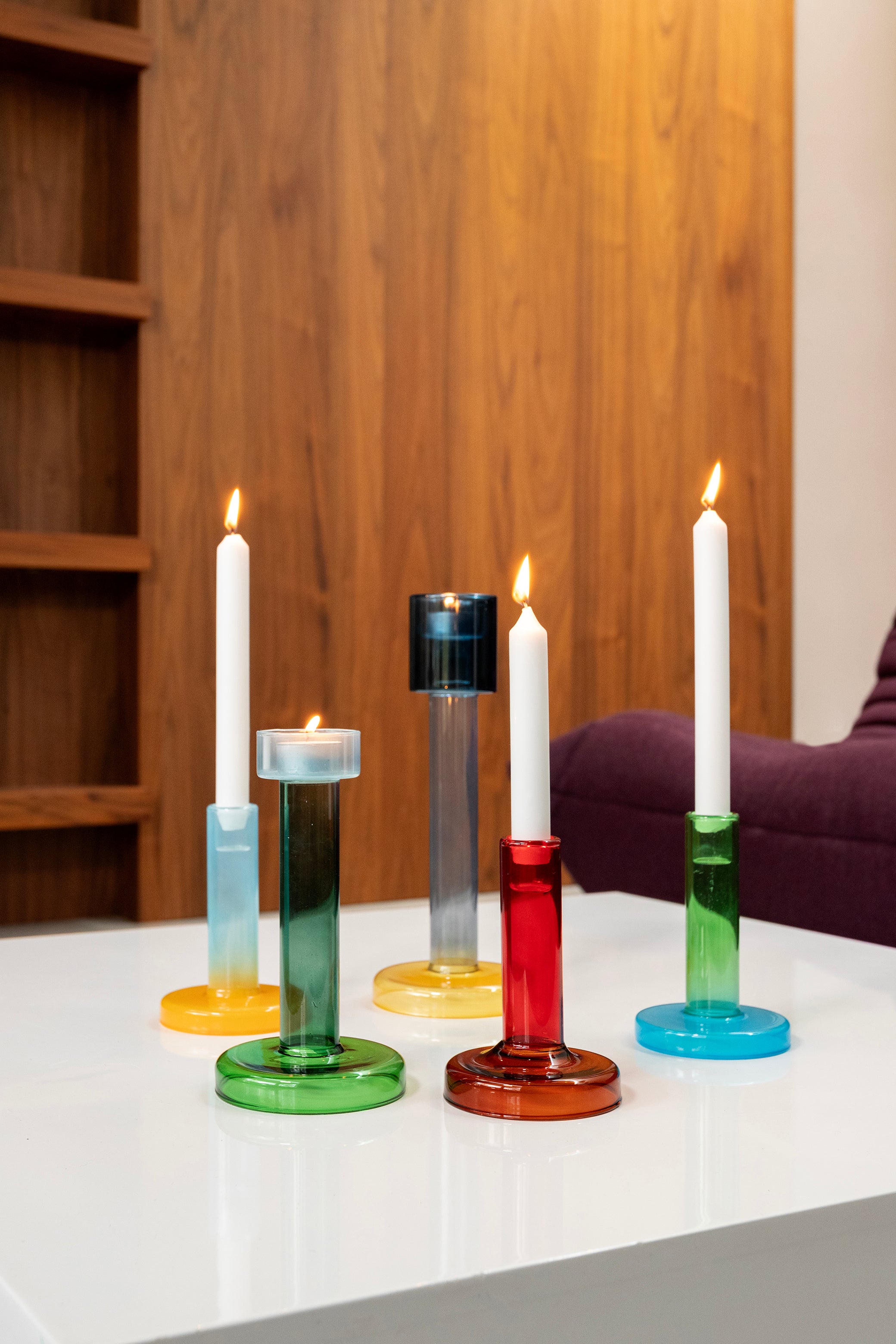 Kerzenhalter BOLE blau mit gelb