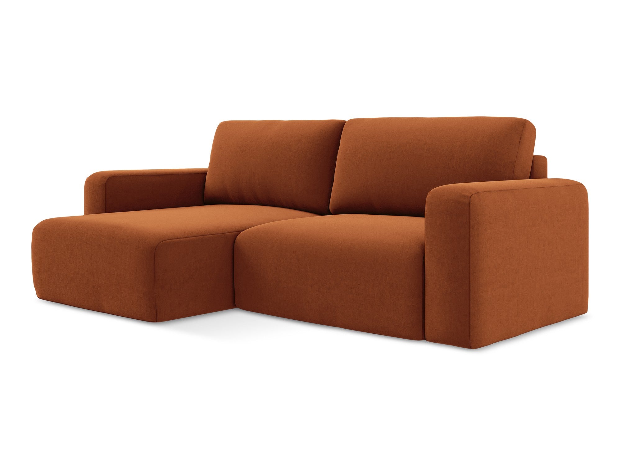 Velours hoekbank links met slaapfunctie KONA terracotta