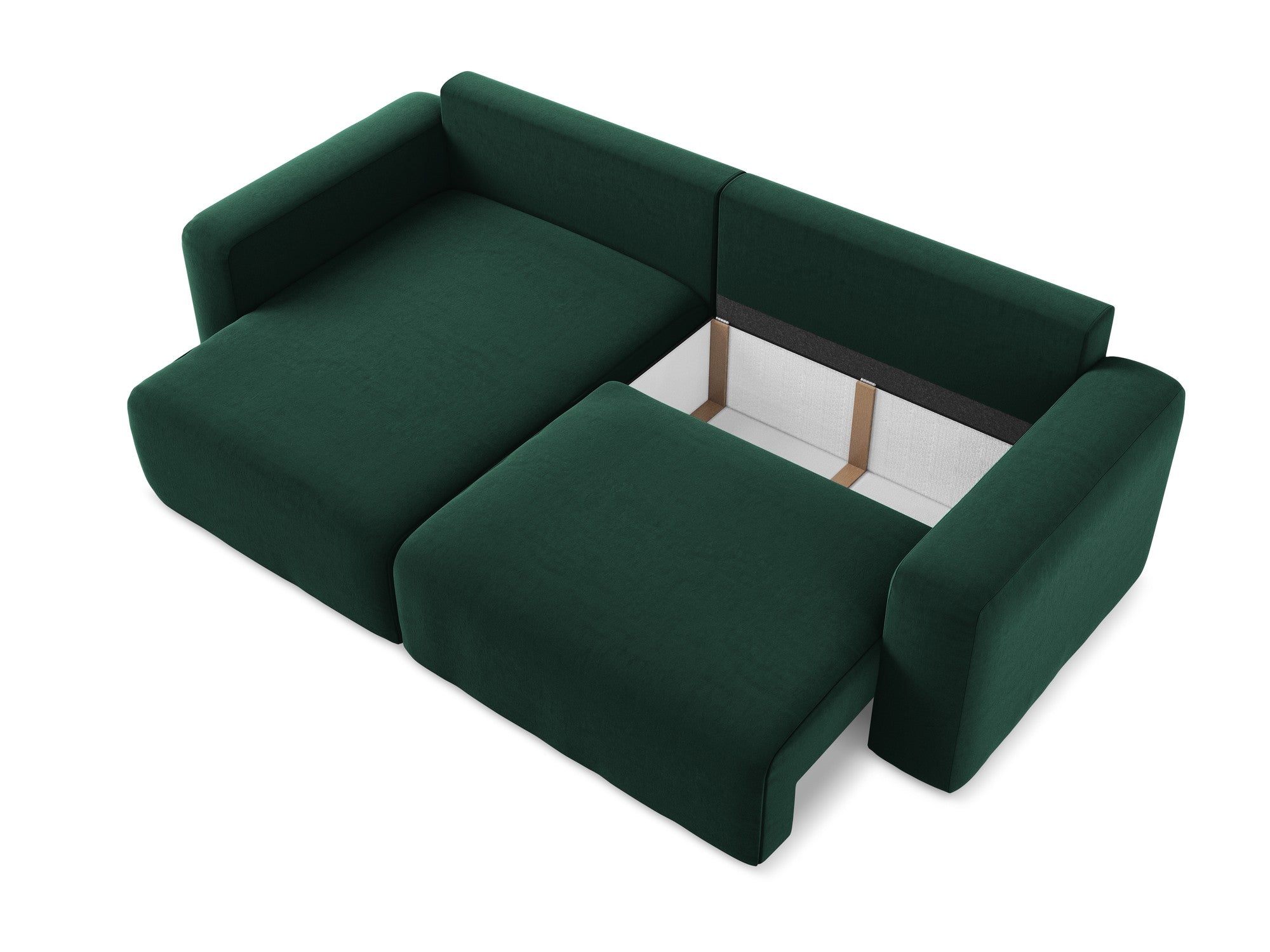Left-facing velvet corner sofa with sleeping function KONA in bottle green