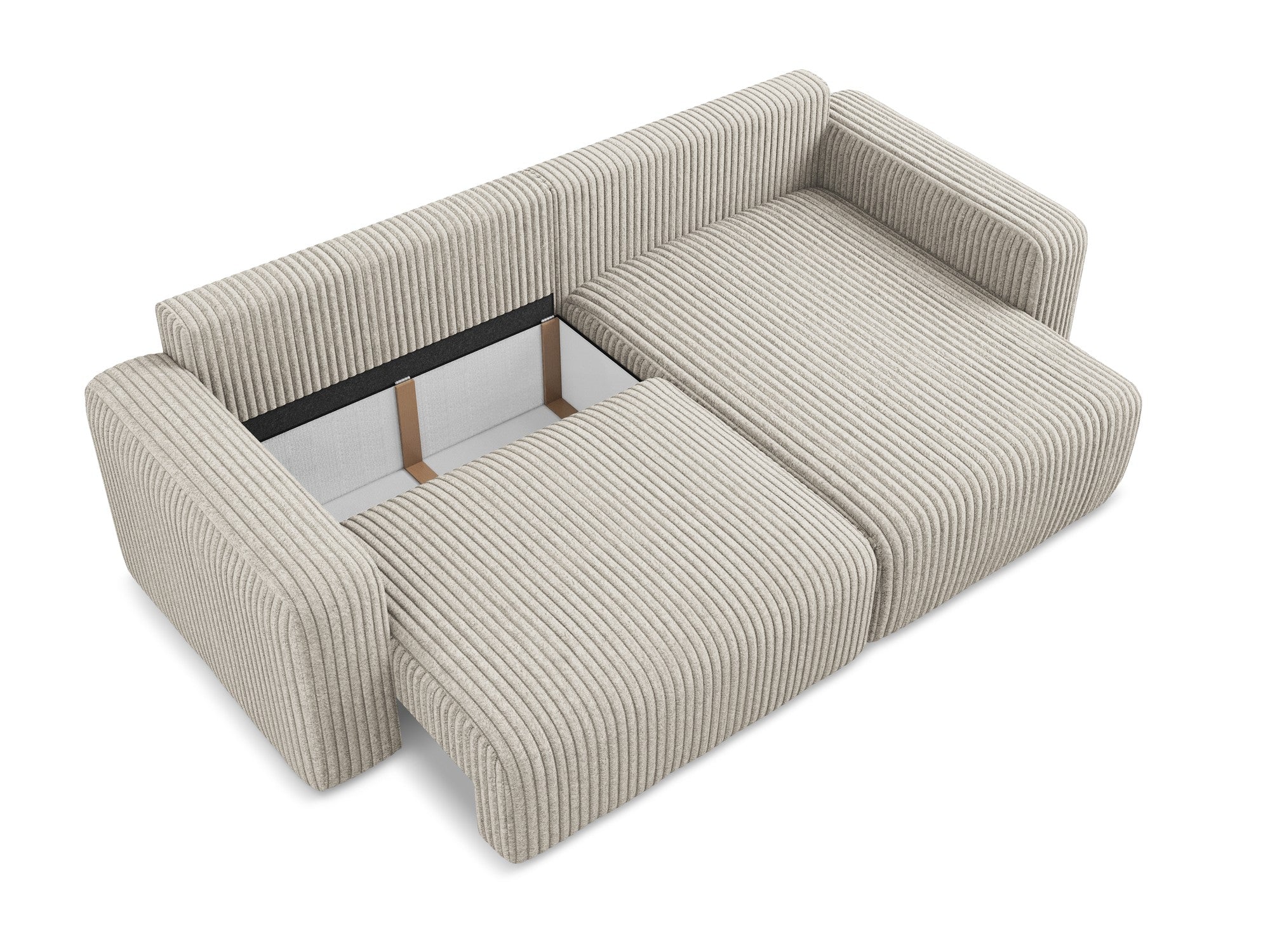 Rechtsseitige Eckcouch mit Schlaffunktion KONA dunkelbeige Cord