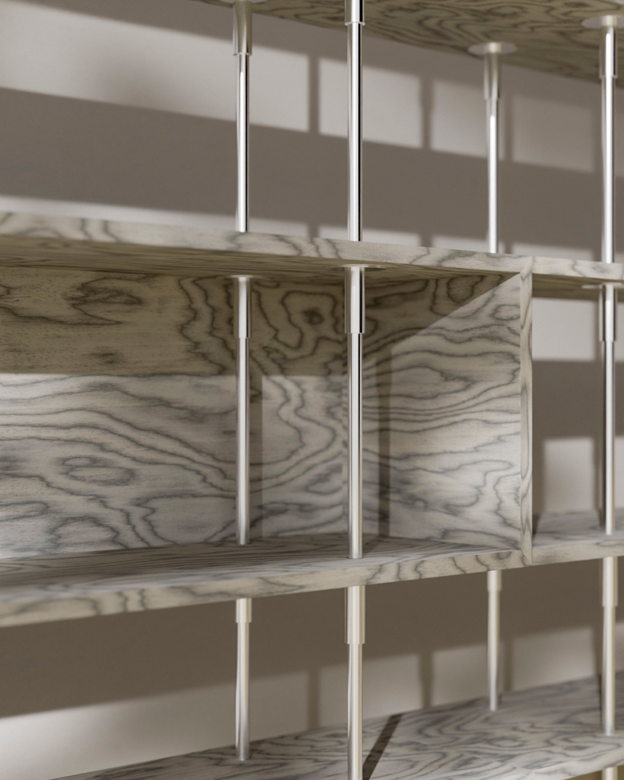 KAST KEEN BOX grijs hout met satijnen stalen frame