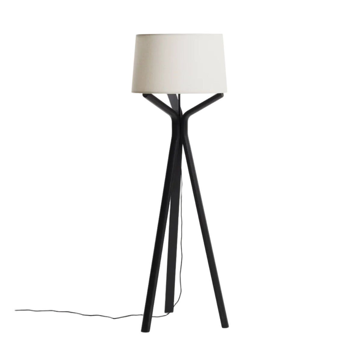 Lampa podłogowa UBIRA czarne drewno z lnianym abażurem – Kave Home