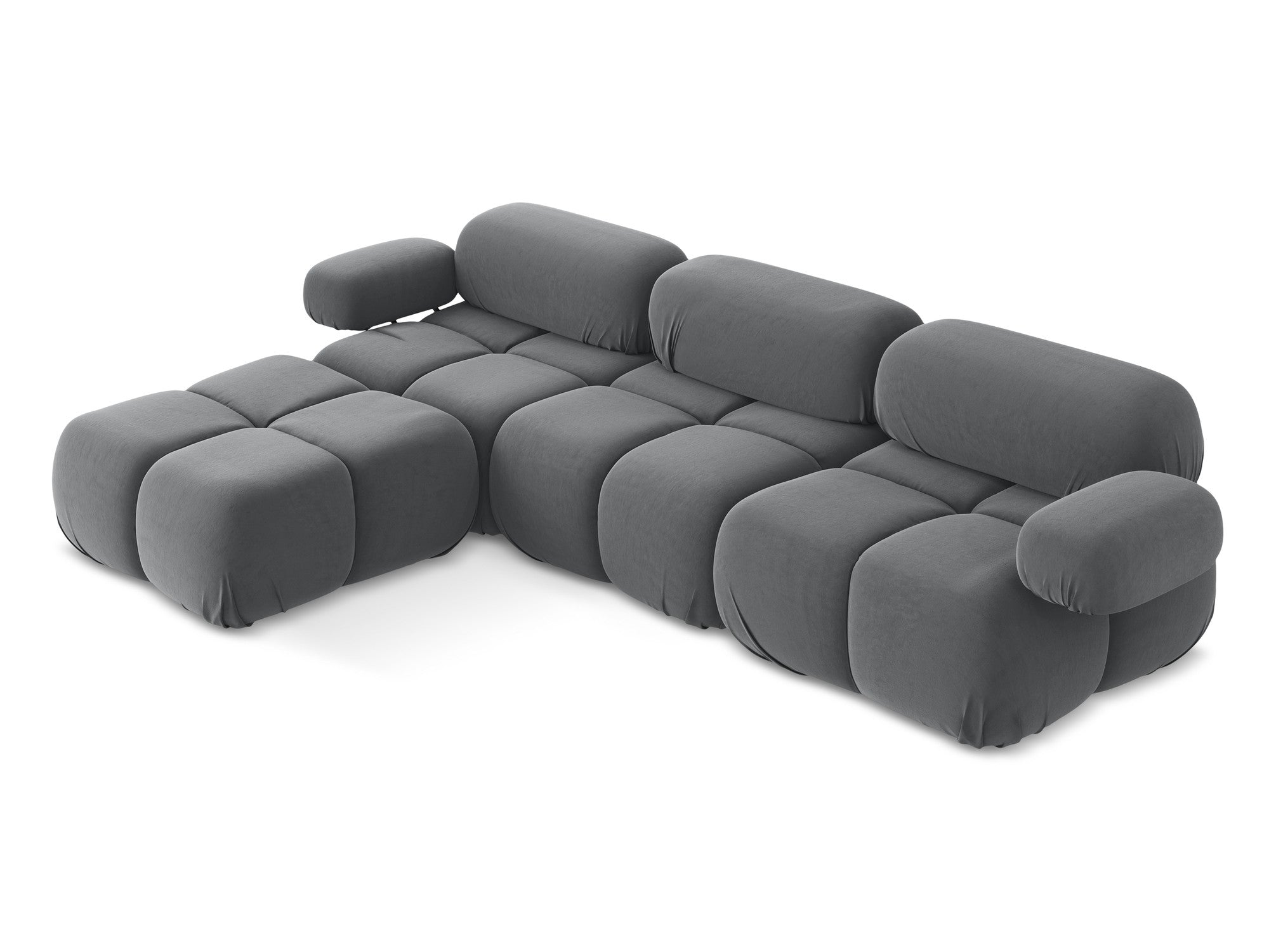 Modularer Samt-Ecksofa LOKUA in Stahlgrau
