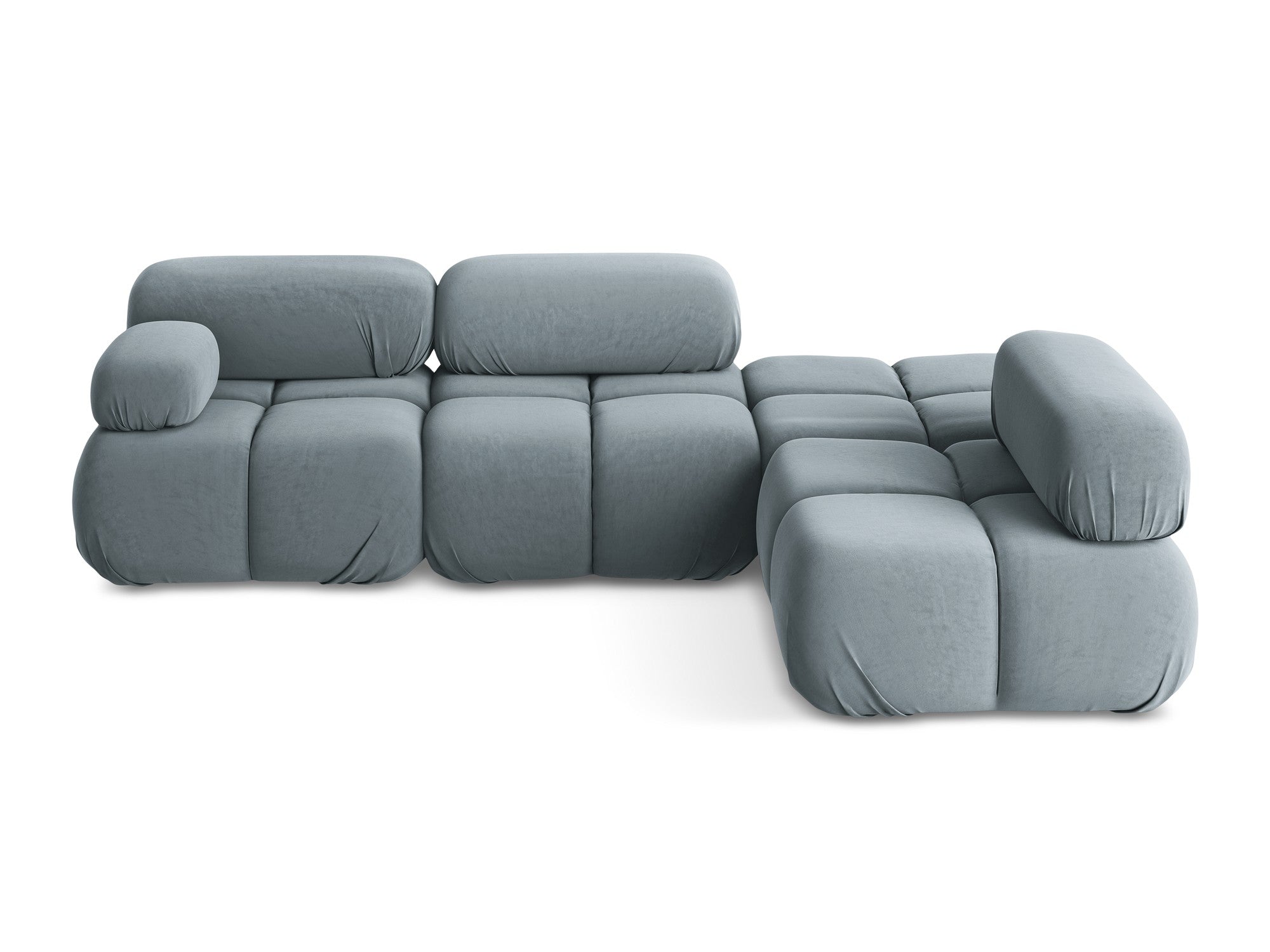 Velvet modular corner sofa, right-facing, LOKUA, light blue