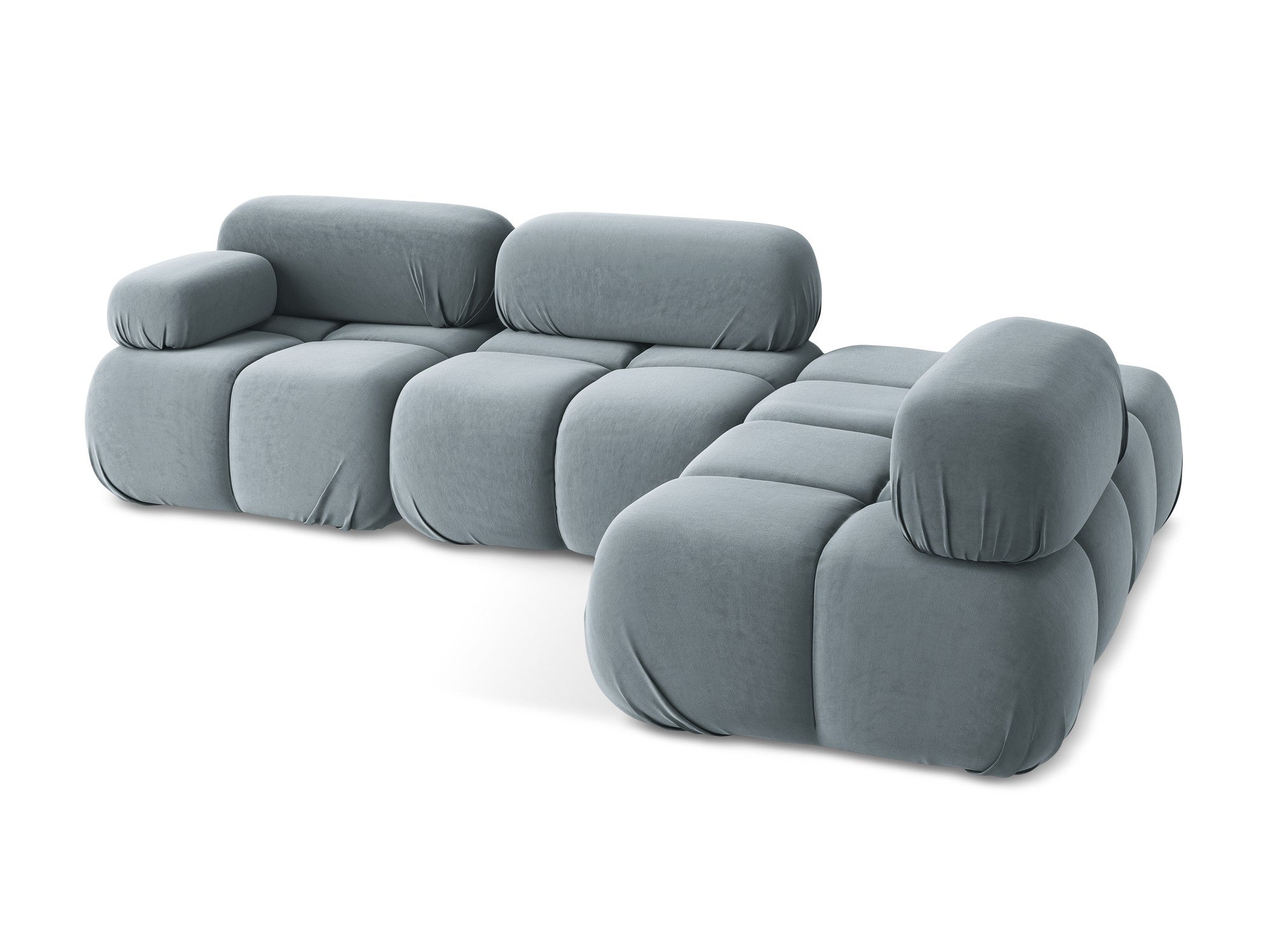 Velvet modular corner sofa, right-facing, LOKUA, light blue