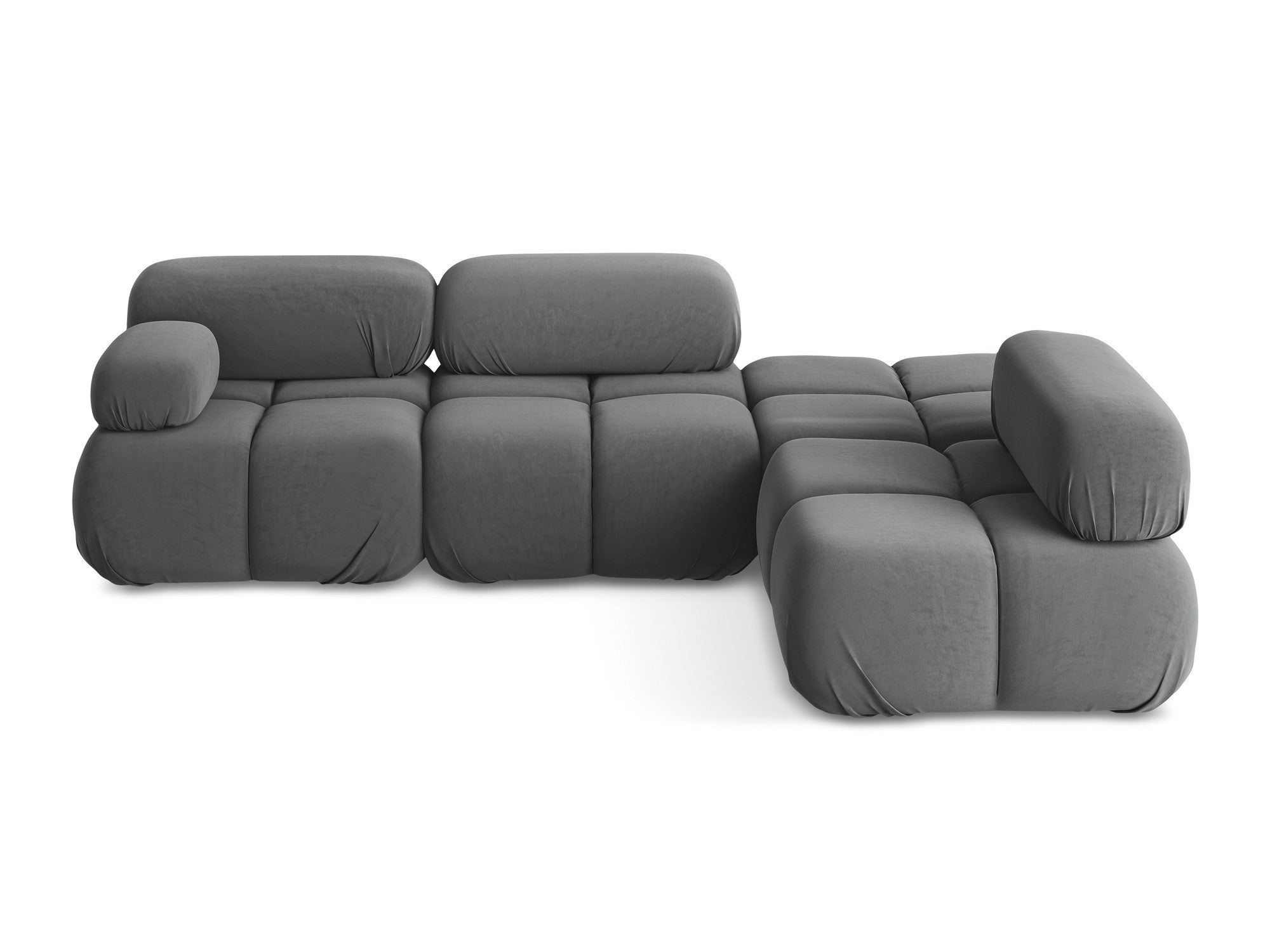 Modularer Samt-Ecksofa rechts LOKUA stahlgrau