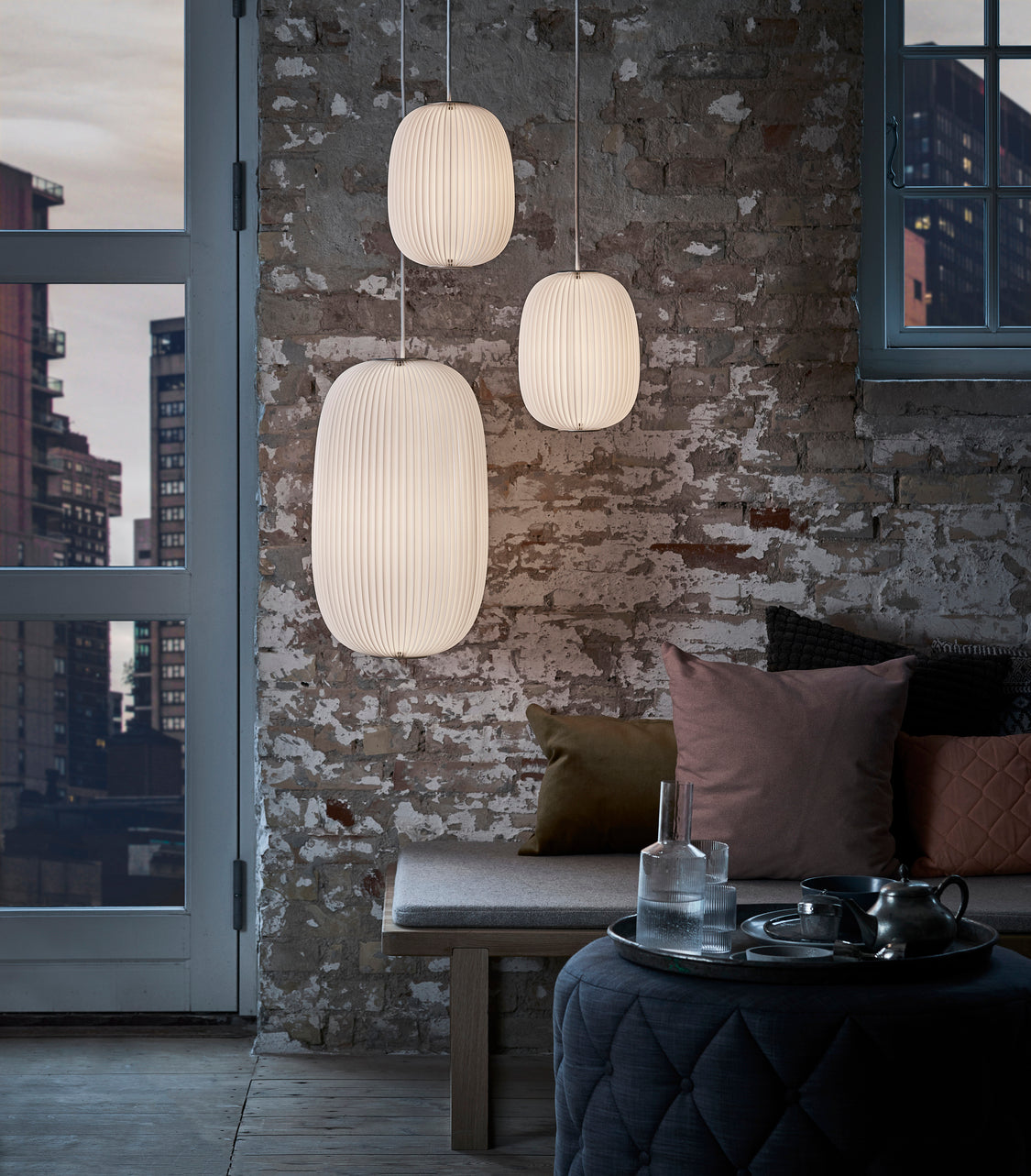 Hanglamp MODEL 133 LAMELLA 2 wit met zilveren afwerking