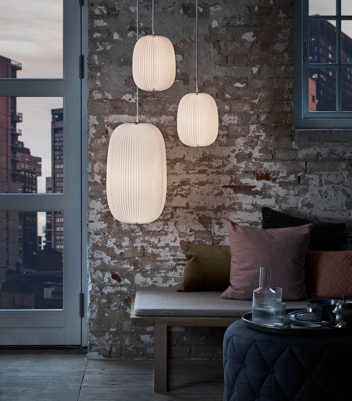 Hanging Lamp MODEL 135 LAMELLA 4 white with silver finish