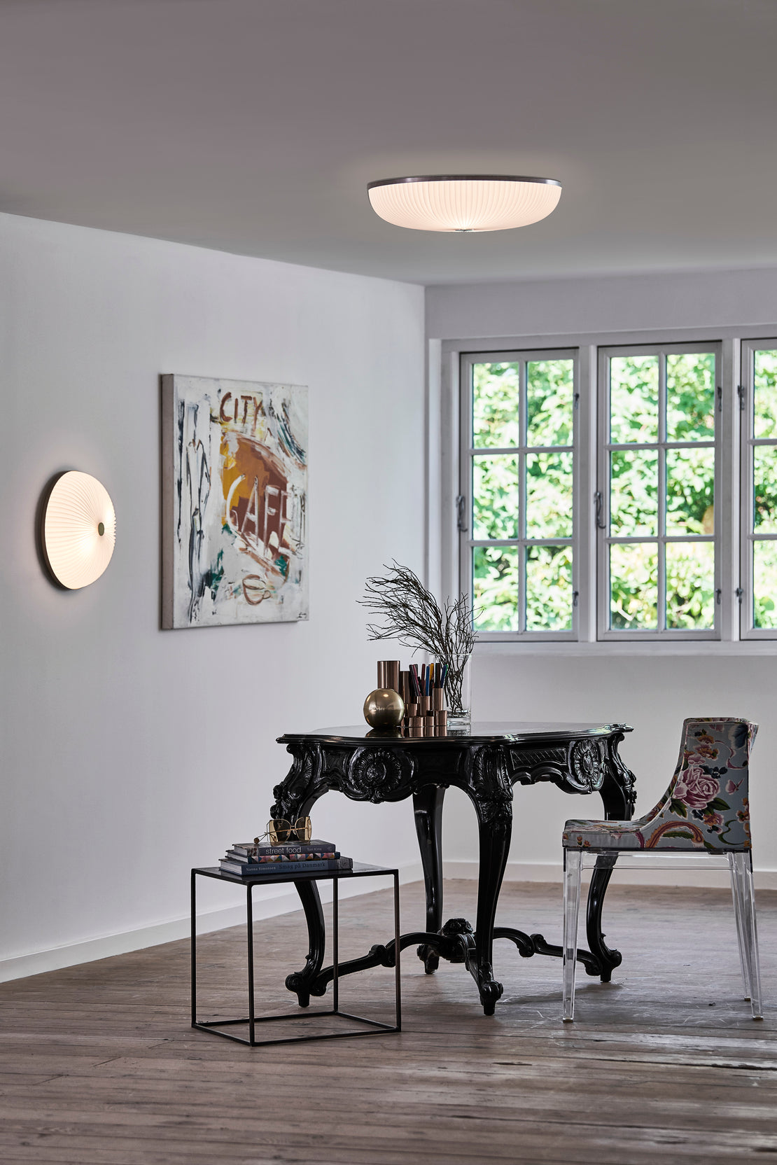 Wandlamp MODEL 235 LAMELLA wit met zilver