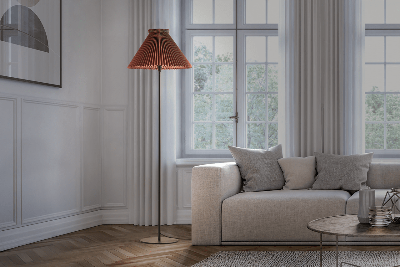 Floor lamp MODEL 334 buttery beige with black base
