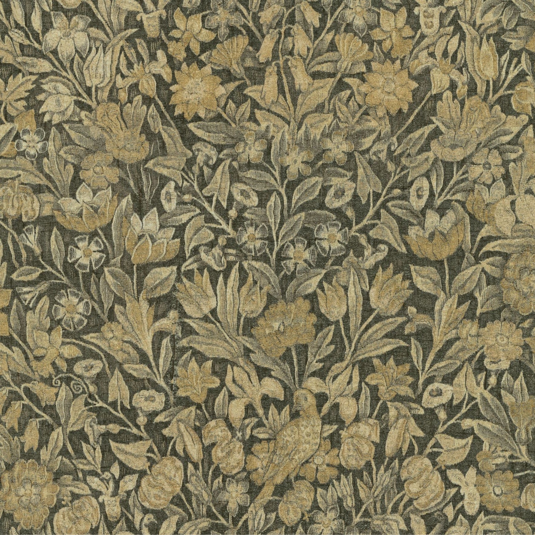 Textile wallpaper with a floral motif BOUQUET brown with beige
