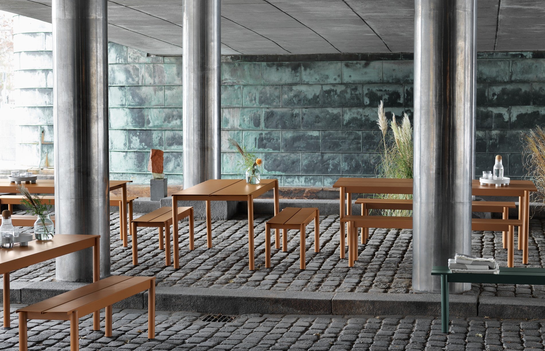 LINEAR Orange Steel Outdoor Bench