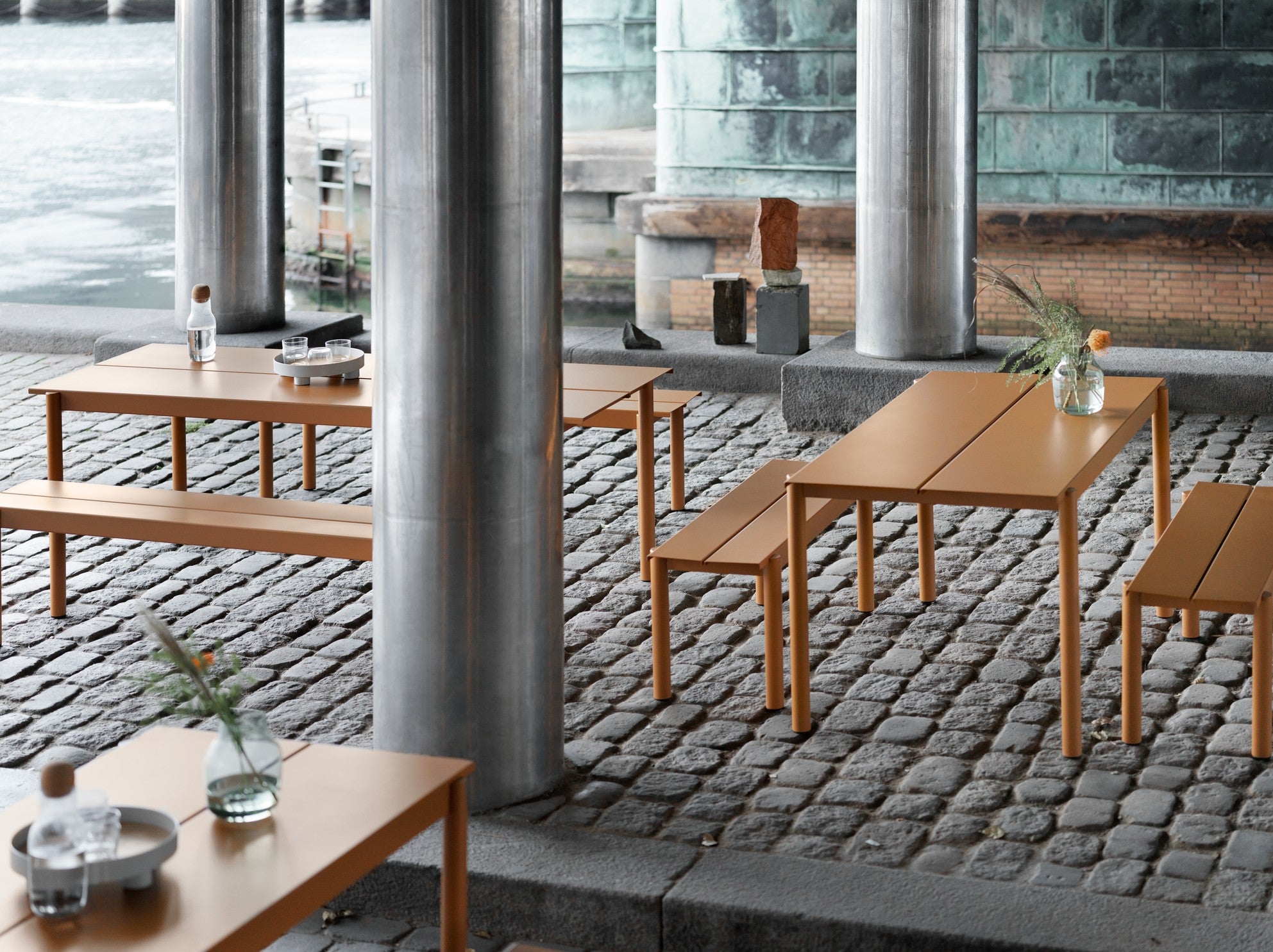 LINEAR Orange Steel Outdoor Bench