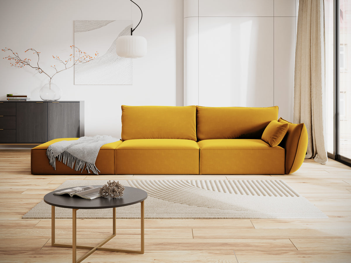 Sofa van fluweel links open VANDA mosterdgeel