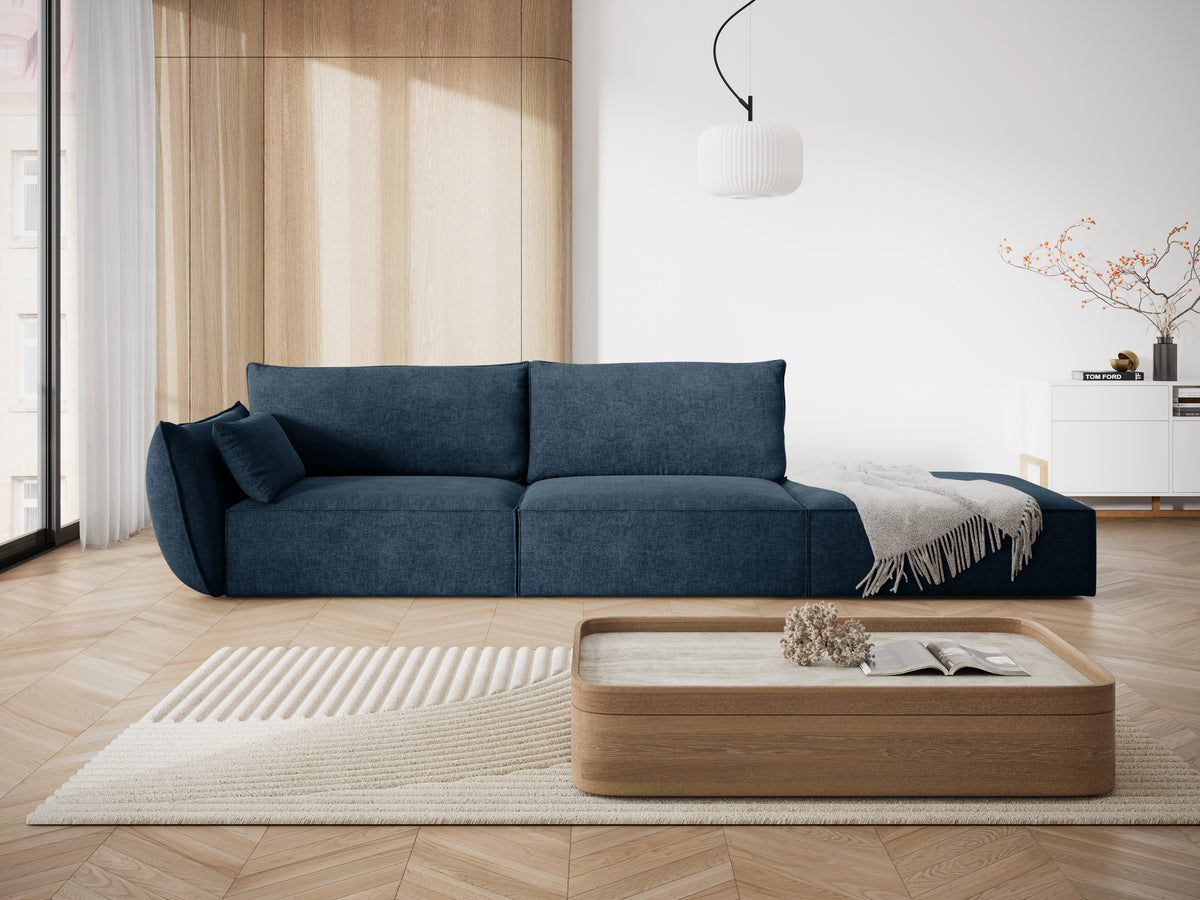 Sofa in chenille stof rechts open VANDA koninklijk blauw