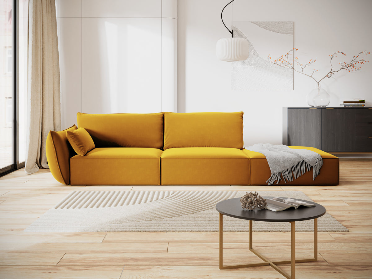 Sofa van fluweel rechts open VANDA mosterdgeel