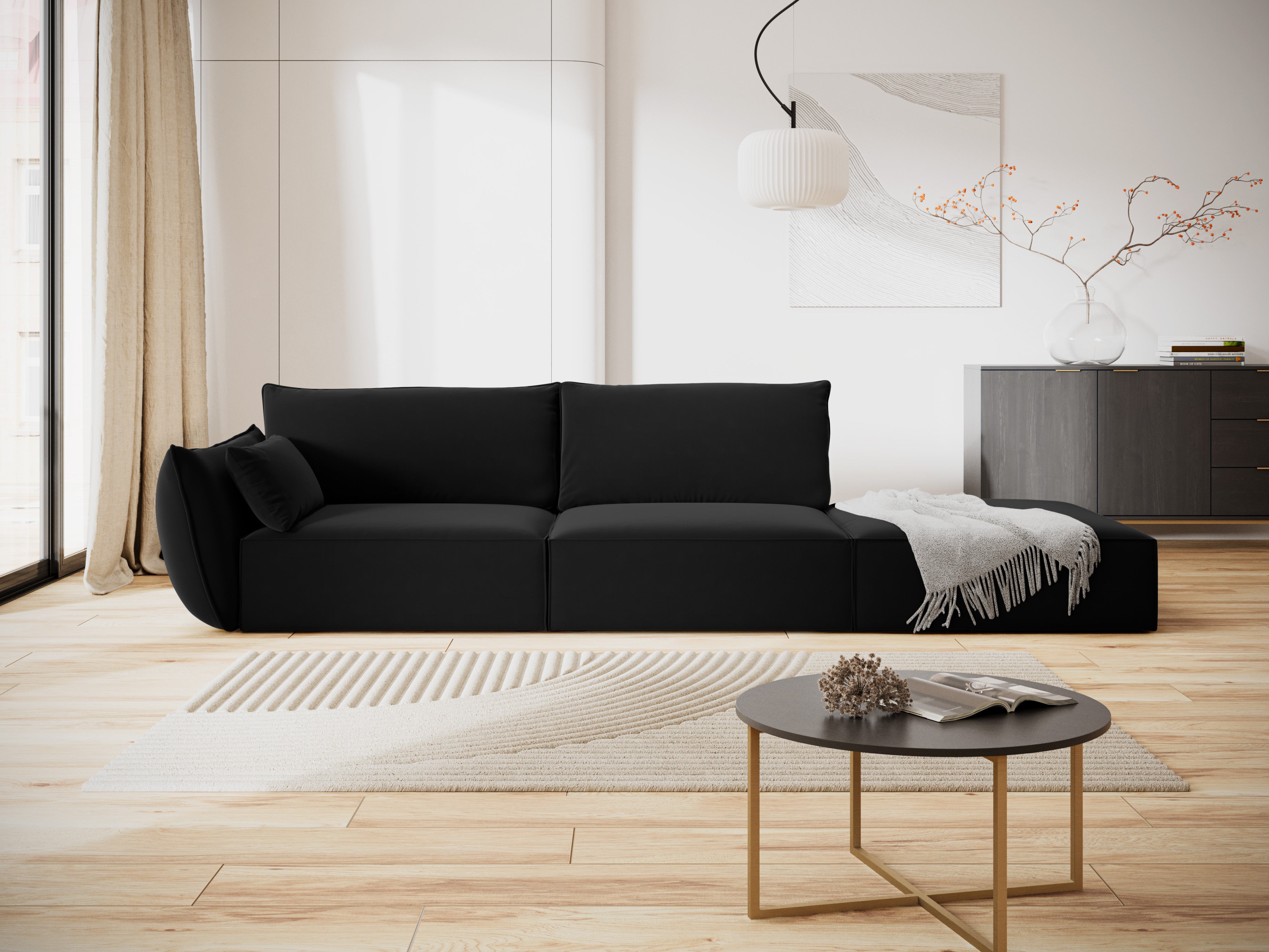 Sofa van fluweel rechts open VANDA zwart