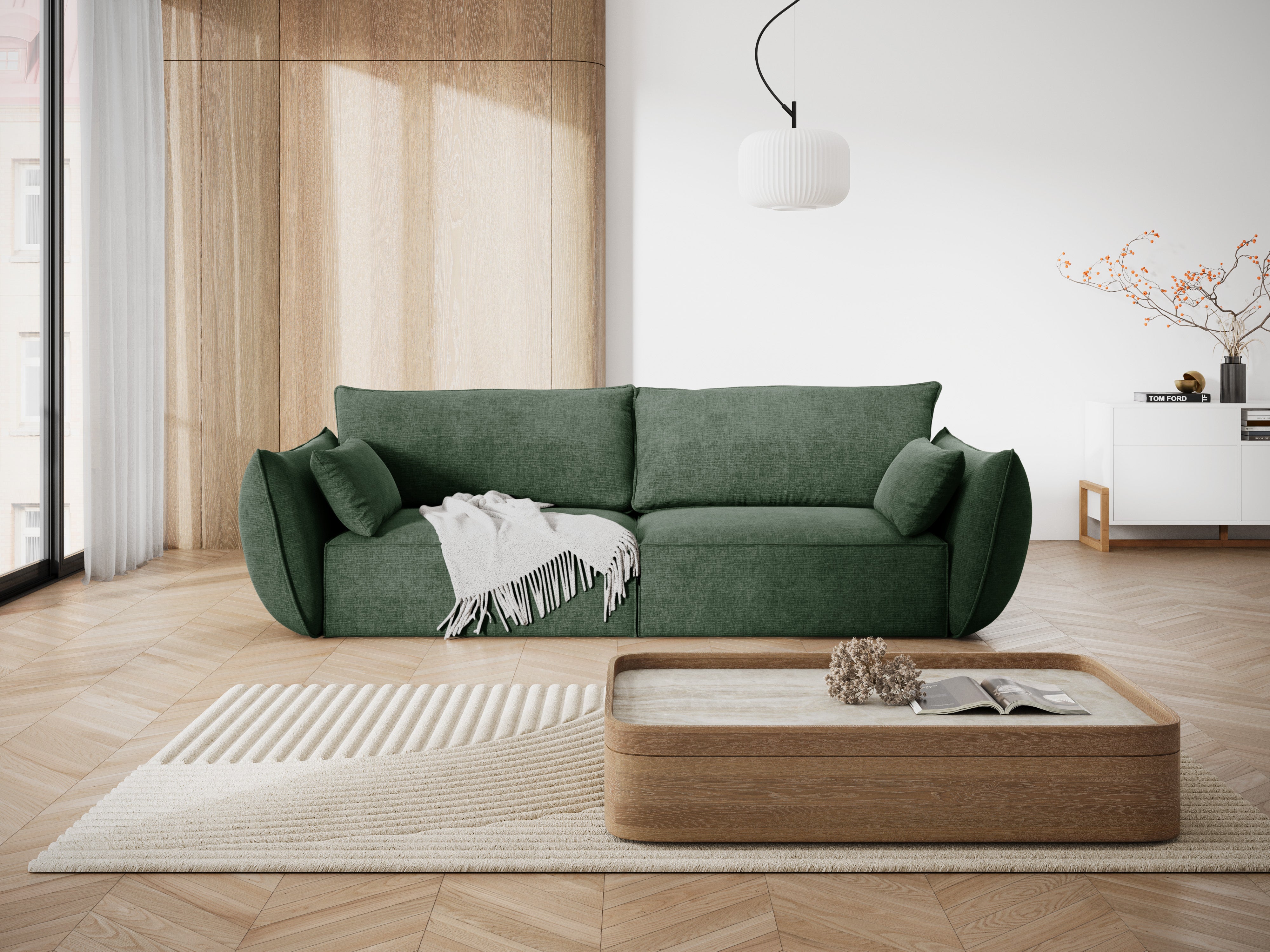 Sofa in chenille stof 3-zits VANDA flesgroen