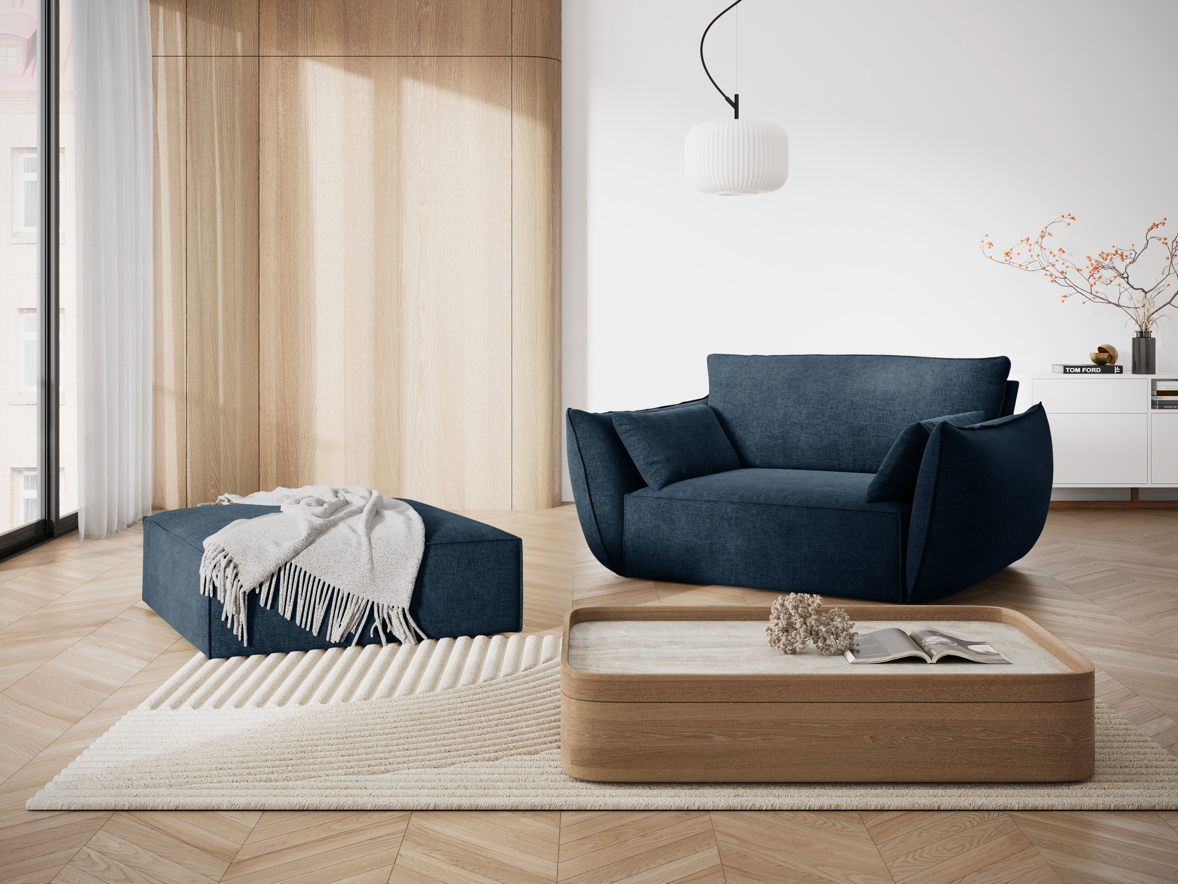 Fauteuil in chenille stof VANDA koninklijk blauw
