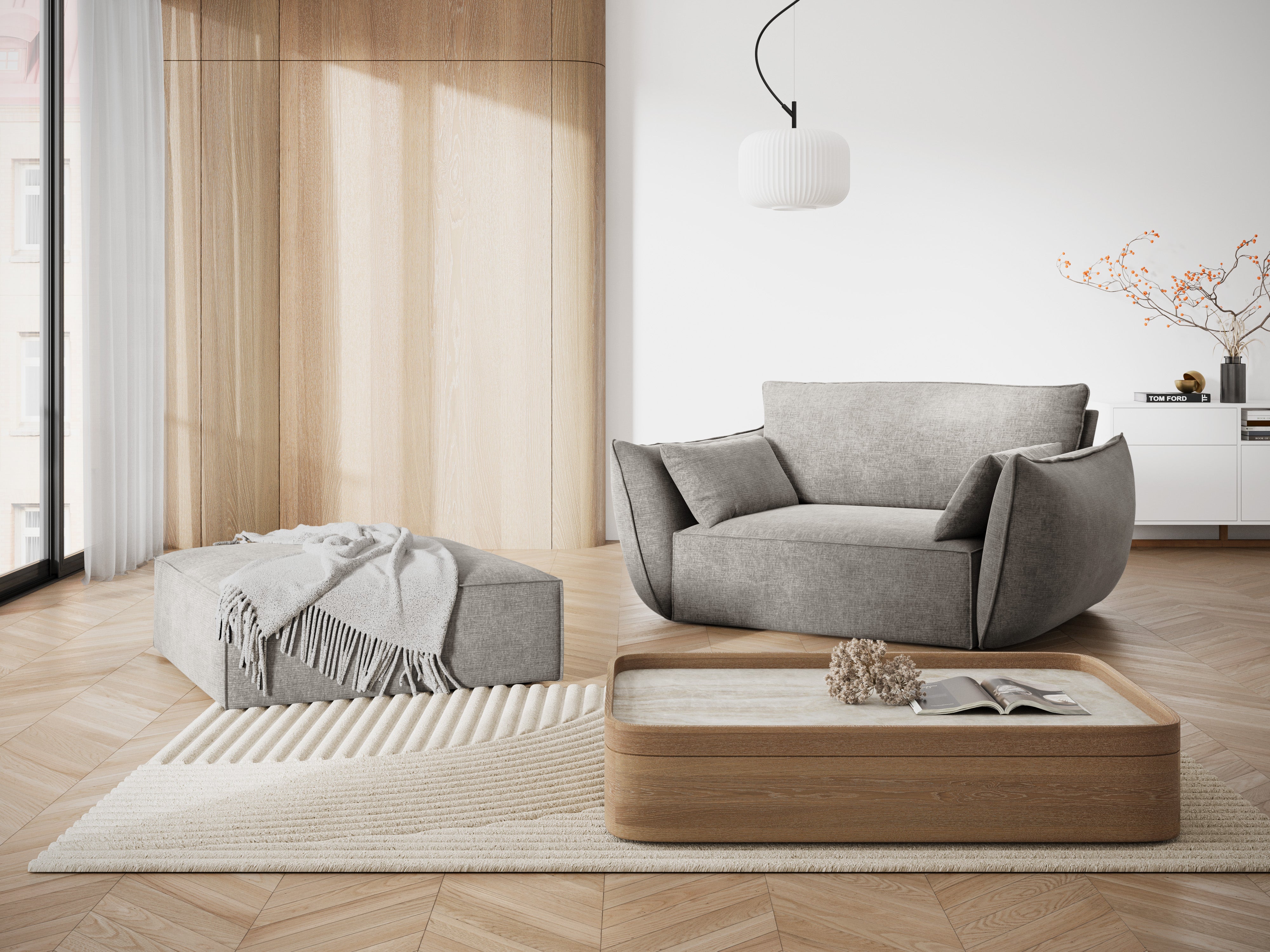 Fauteuil in chenille stof VANDA lichtgrijs