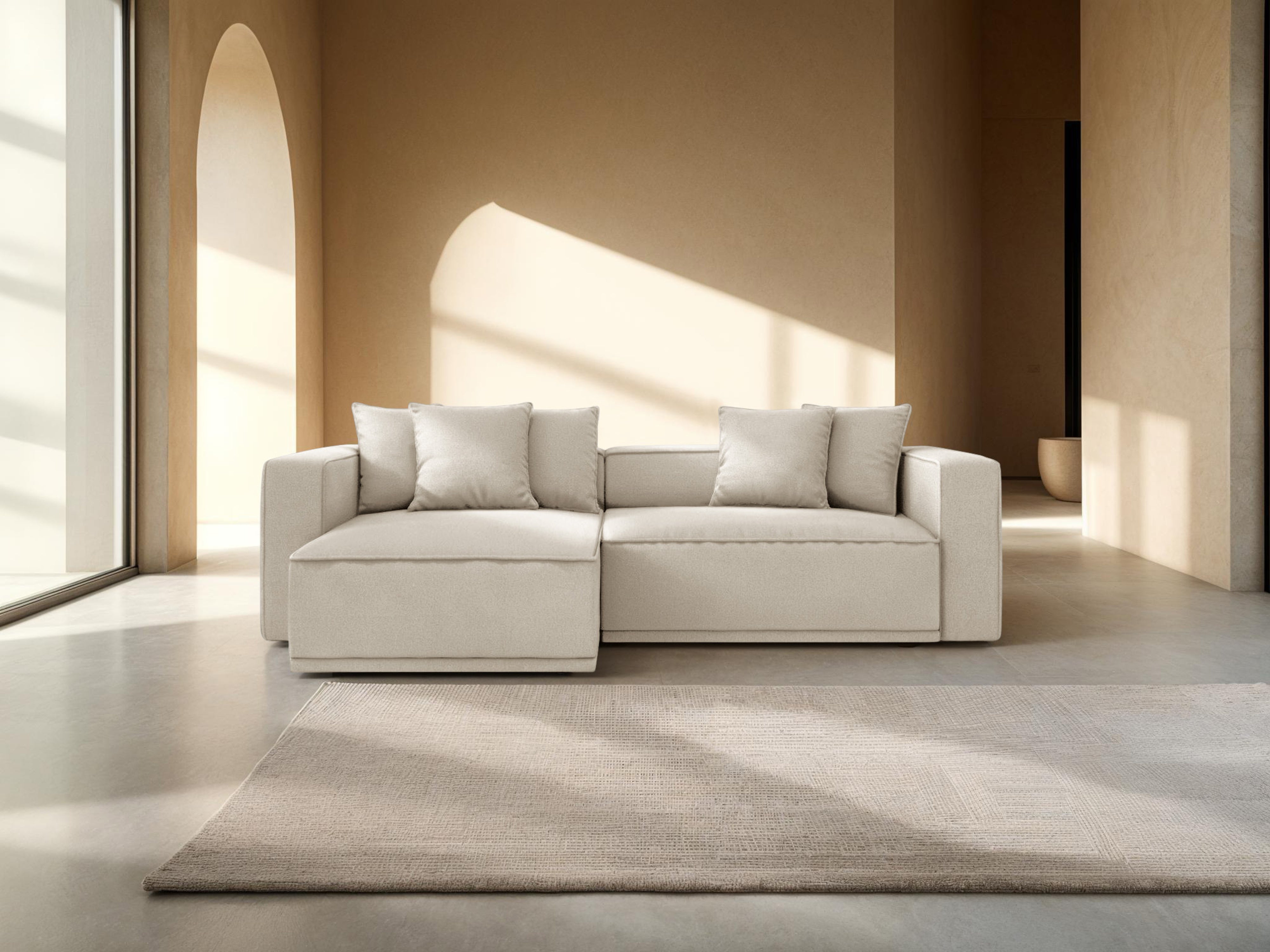 Left-sided corner sofa bed RIBES beige chenille