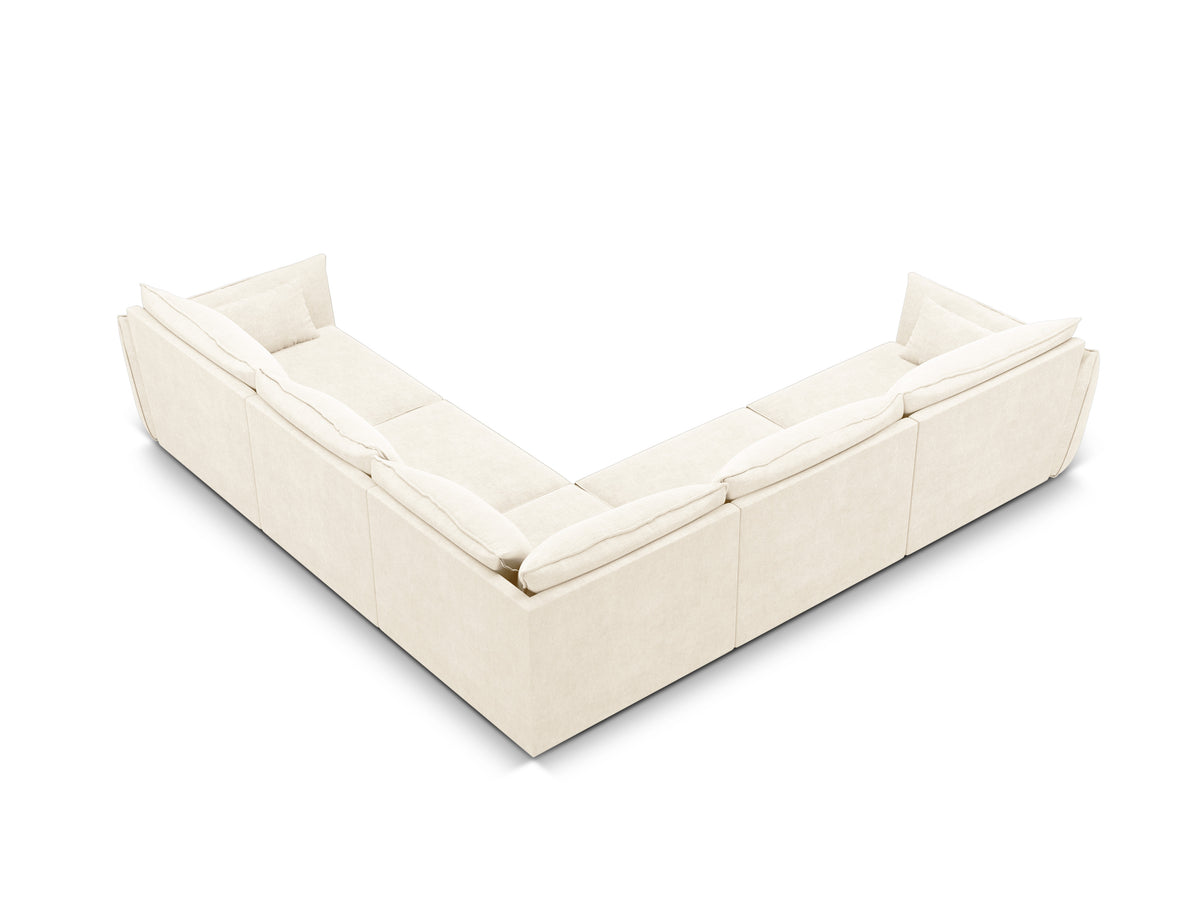 Symmetrische hoekbank in chenille stof VANDA lichtbeige