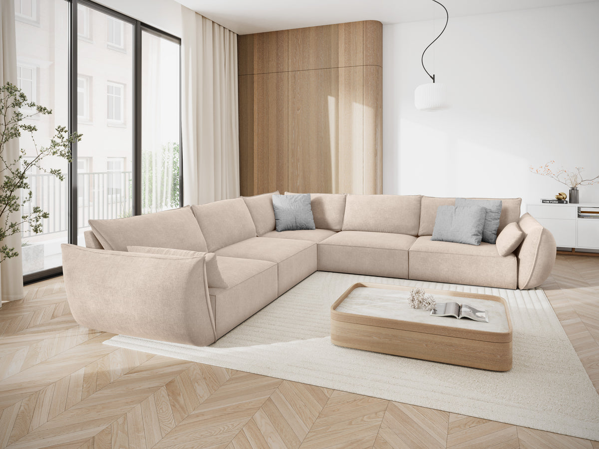 Symmetrische hoekbank in chenille stof VANDA beige