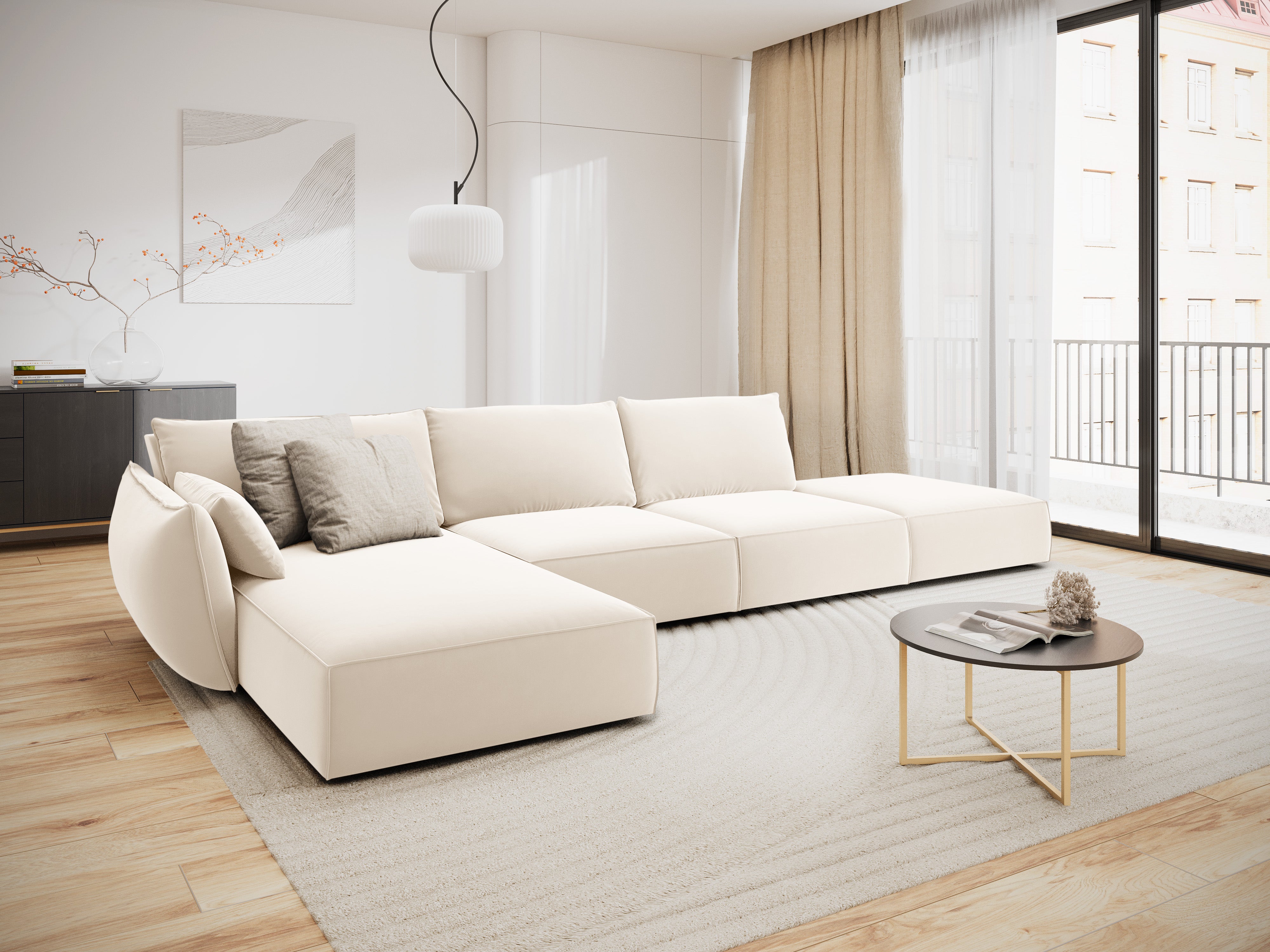 Beige open linker fluwelen hoekbank VANDA