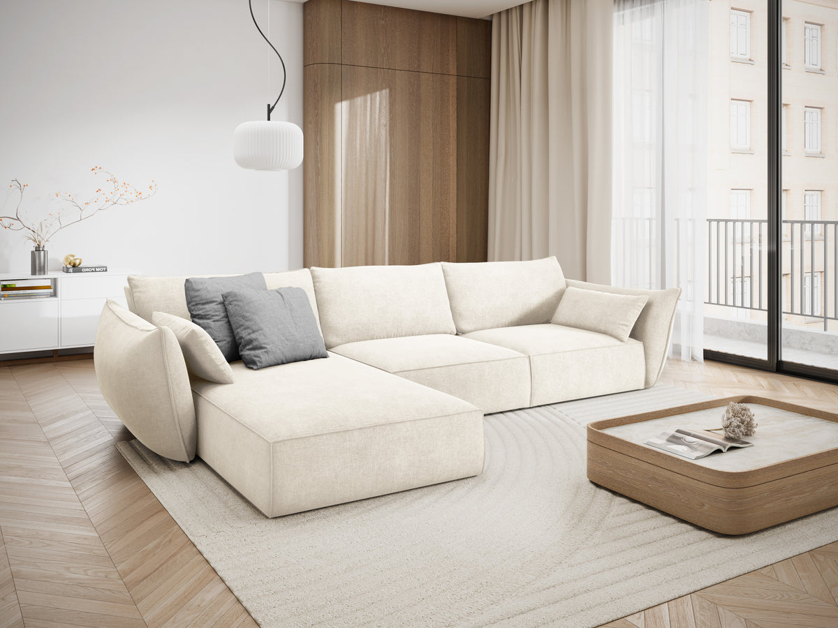 Hoekbank in chenille stof links 4-persoons VANDA lichtbeige