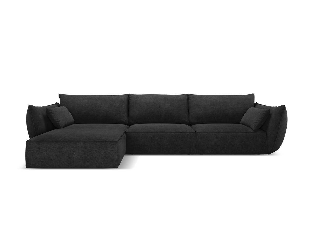 Hoekbank in chenille stof links 4-persoons VANDA zwart