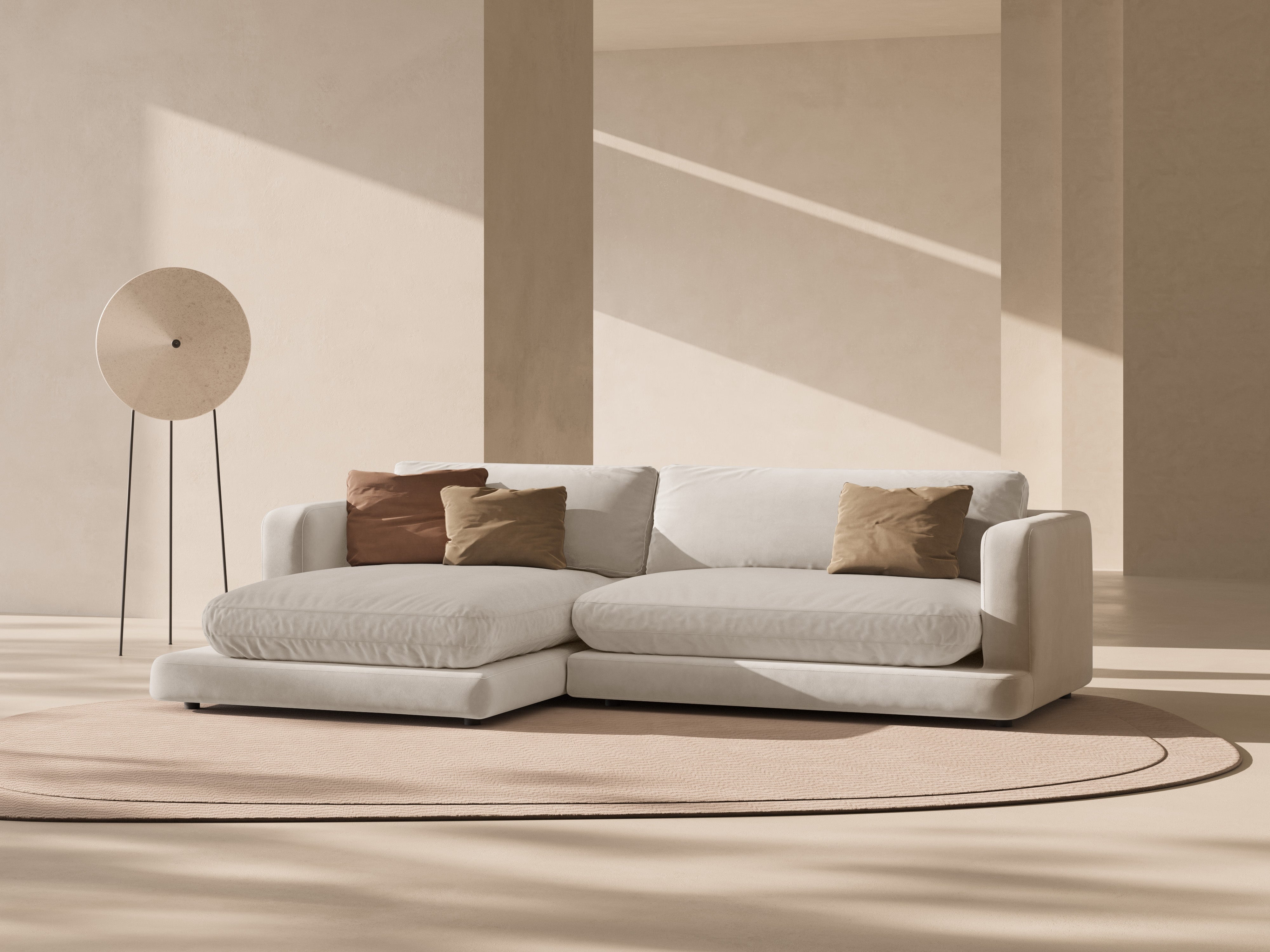 Fluwelen hoekbank links DAPHNE lichtbeige