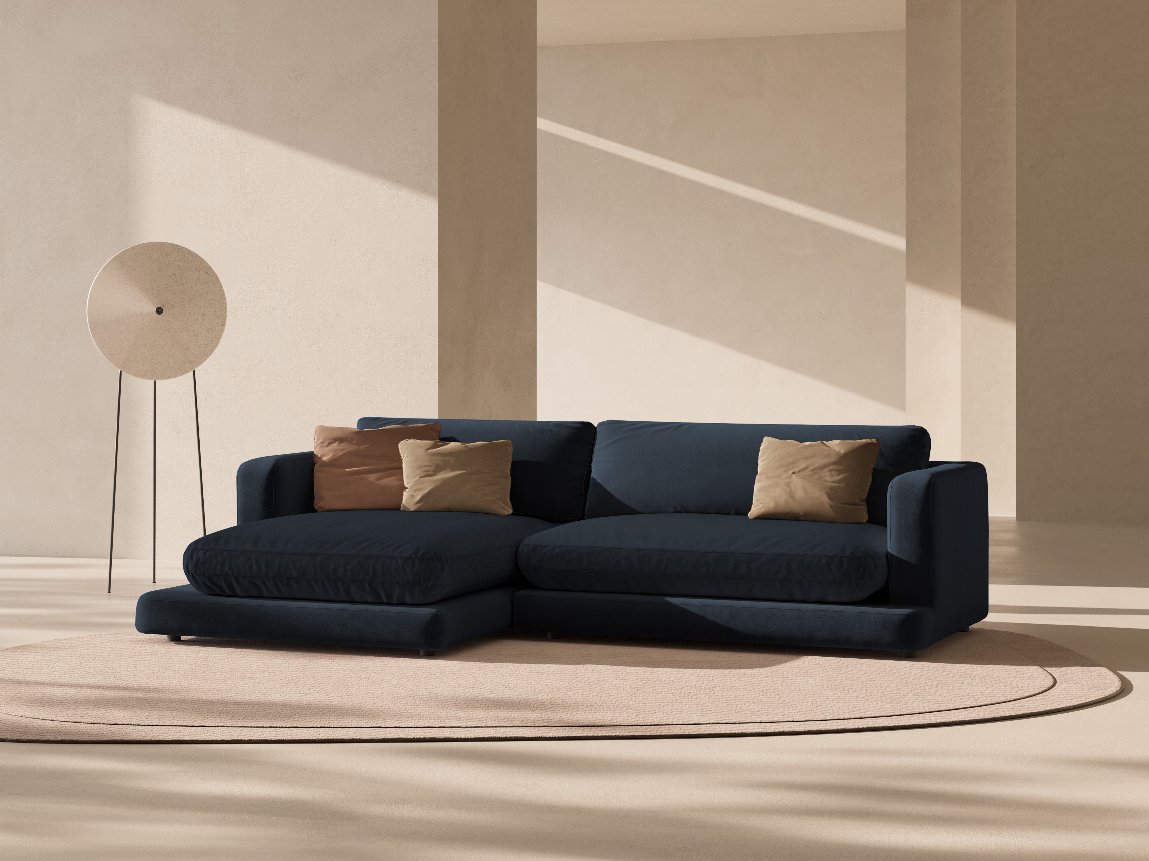 Fluwelen linker hoekbank DAPHNE marineblauw