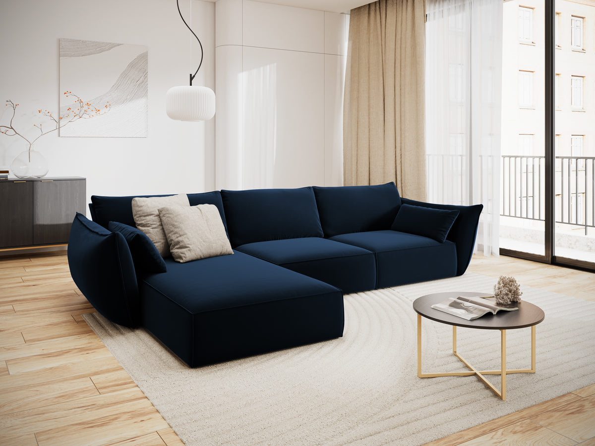Fluwelen hoekbank links 4-persoons VANDA marineblauw