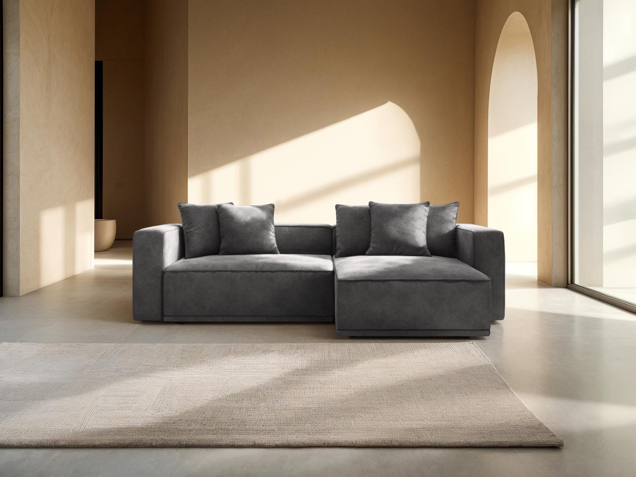 Right-facing velvet corner sofa bed RIBES gray