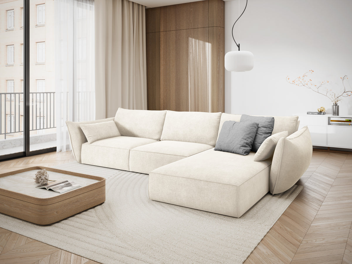 Rechthoekige bank in chenille stof, rechts, voor 4 personen, VANDA, lichtbeige