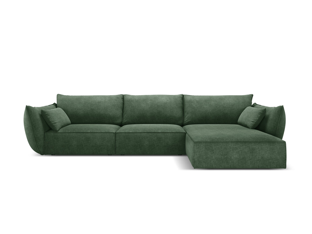 Rechthoekige bank in chenille stof, rechts, voor 4 personen, VANDA, flesgroen