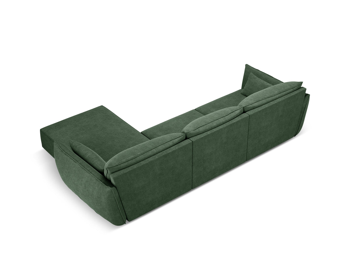 Rechthoekige bank in chenille stof, rechts, voor 4 personen, VANDA, flesgroen