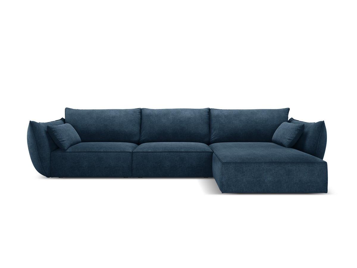 Rechthoekige bank in chenille stof, rechtsdraaiend, voor 4 personen, VANDA, koninklijk blauw