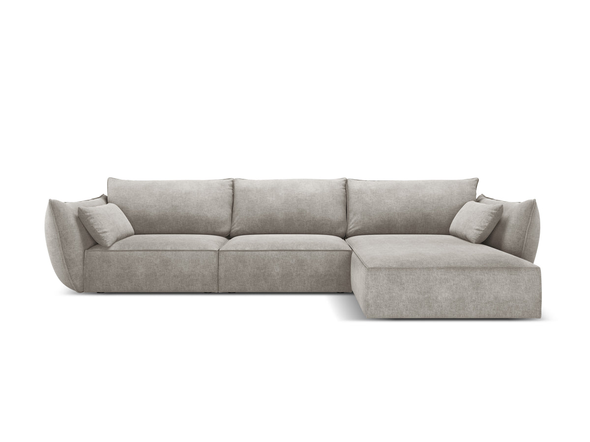 Rechthoekige bank in chenille stof, rechts, voor 4 personen, VANDA, lichtgrijs