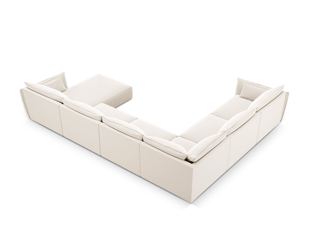 Panoramische fluwelen hoekbank links VANDA beige