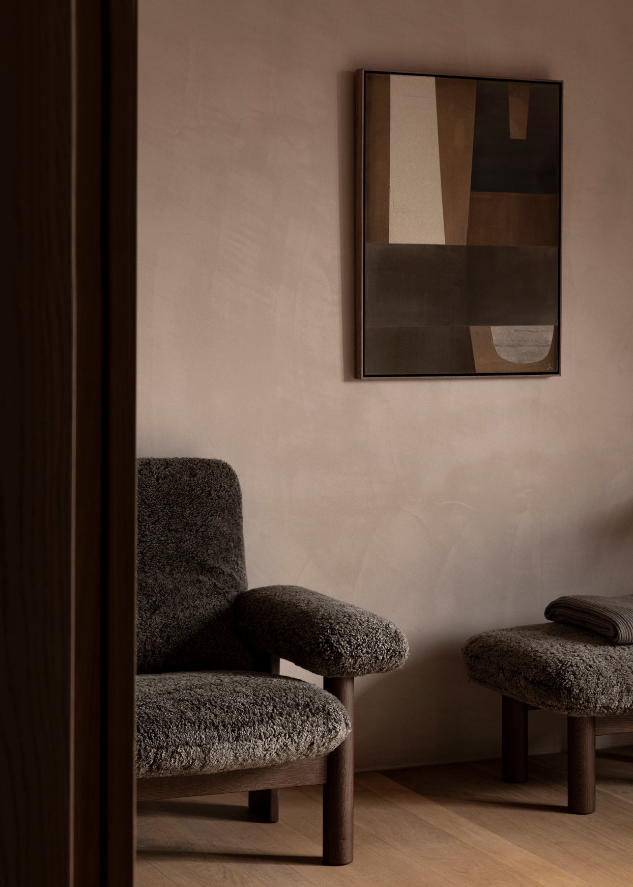 Fußhocker BRASILIA beige mit Eichenbasis