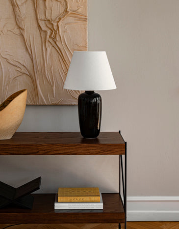 Tafellamp TORSO zwarte keramiek met witte kap