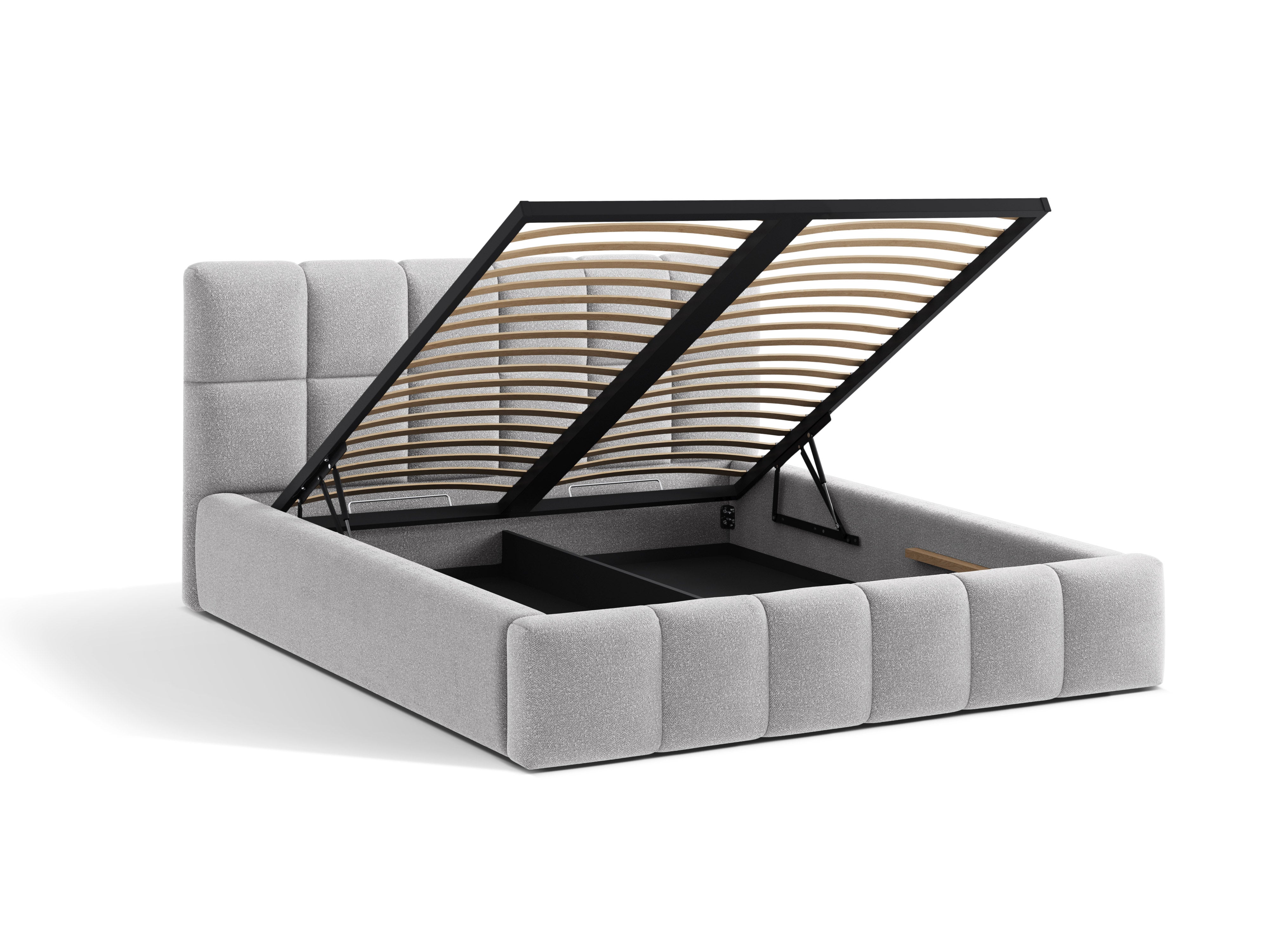 Bed met opbergruimte voor beddengoed BELLIS lichtgrijs boucle